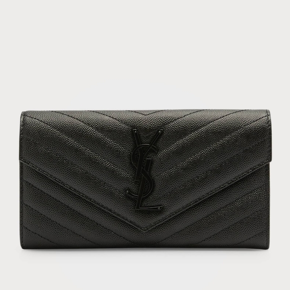 NEW!!! SAINT LAURENT YSL Monogram Large Flap Wallet in Grained Leather MSRP $895 - Picture 1 of 16